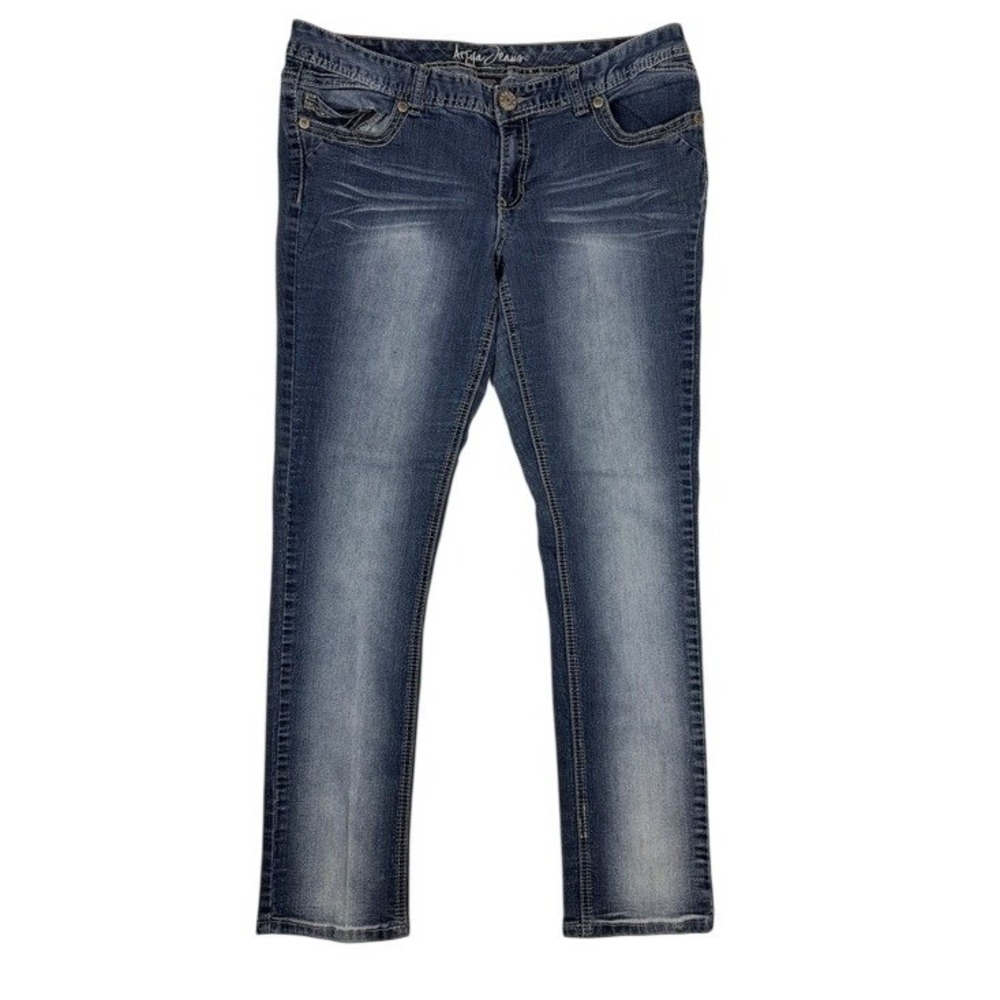 Ariya Jeans Womens 15/16 Reg Medium Wash Straight Leg Embroidered Pocket Denim